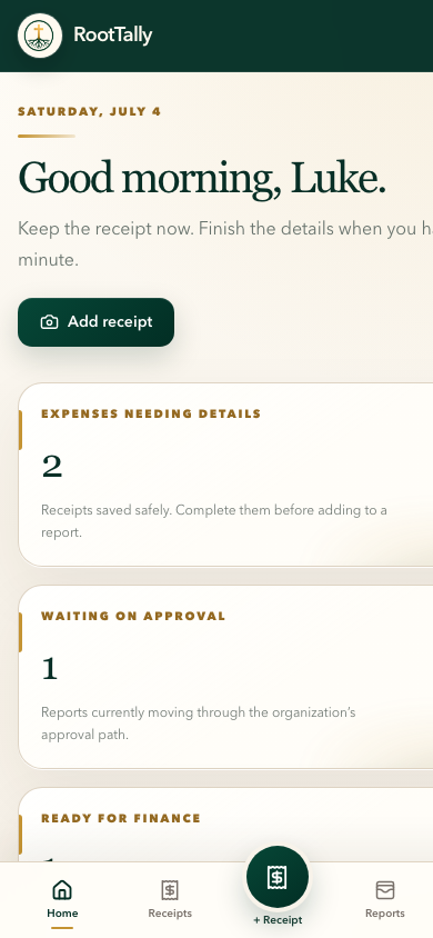 RootTally mobile dashboard displayed on an iPhone